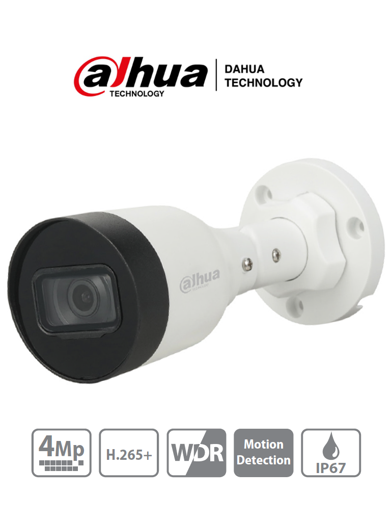 DAHUA DH-IPC-HFW1431S1-S4 - Cámara IP Bullet de 4 Megapixeles/ H.265+/ Lente de 2.8mm/ 93 Grados de Apertura/ IR de 30 Metros/ 30 FPS/ WDR/ IP67/ - SILYMX