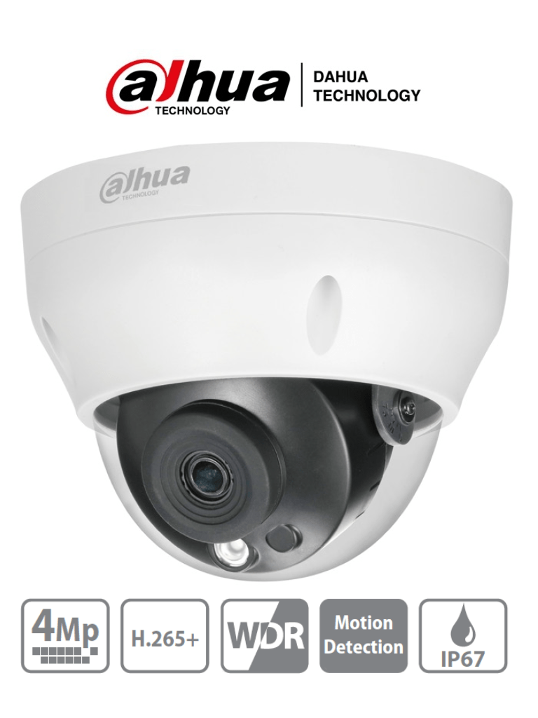 DAHUA IPC-HDPW1431R1-S4 - Camara IP Domo de 4 Megapixeles/ Lente de 2.8mm/ IR de 30 Mts/ H.265/ WDR Real/ IP67/ PoE/ 3D DNR/ HLC/ - SILYMX