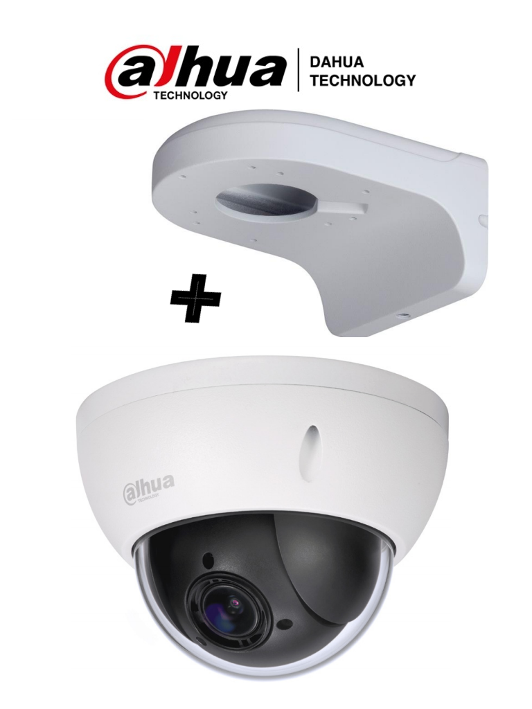 DAHUA SD22204IGCPAK - Camara mini PTZ de 2 MP HDCVI / 4X Zoom óptico con brazo de pared PFB203W incluido - SILYMX