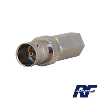 Conector BNC Hembra en 75 Ohm, Tipo Roscable para cable Coaxial RG-59/U, Níquel/ Plata/ Delrin. - SILYMX