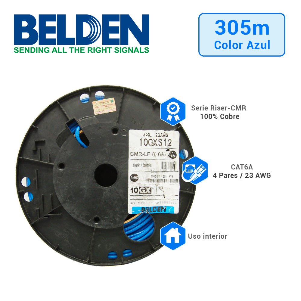 Bobina de Cable Belden Cat6A UTP 304 Metros Azul 10GXS12 0061000 - SILYMX