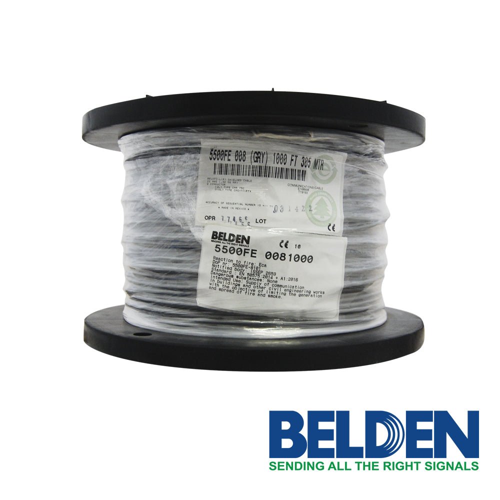 Bobina de Cable Belden 2x22 AWG CMR Blindado 305 Metros Gris 5500FE 0081000 - SILYMX
