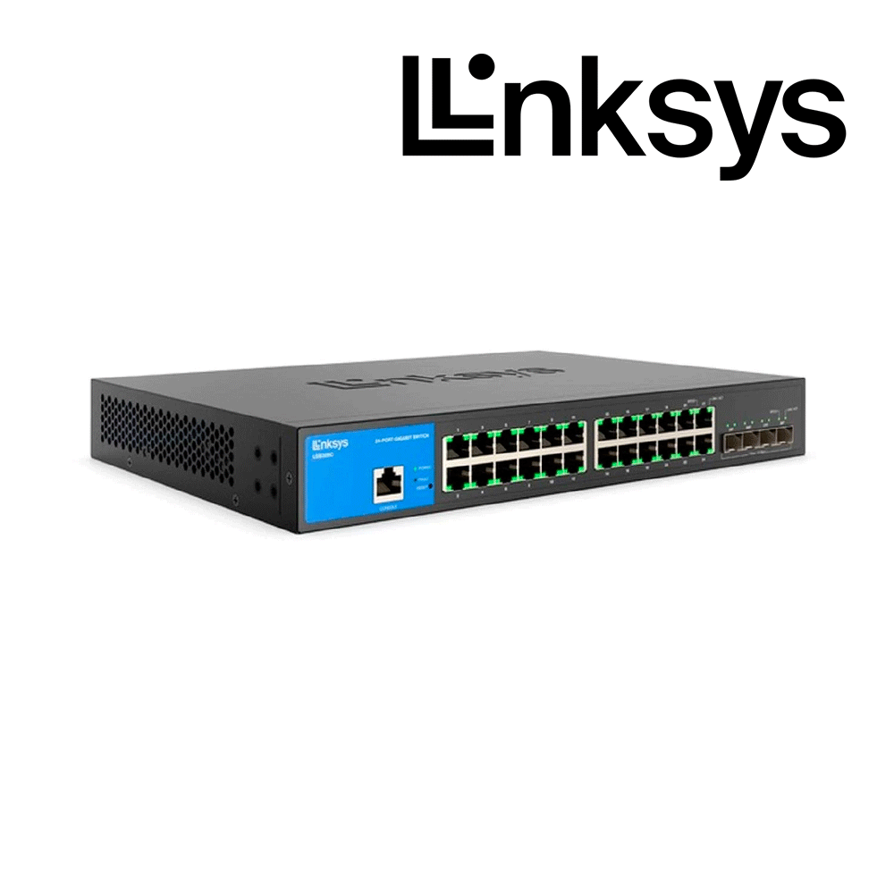 Switch Linksys Gigabit Ethernet LGS328C, 24 Puertos 10/100/1000/10G + 4 Puertos SFP+, 128Gbit/s, 16.000 Entradas - Gestionado