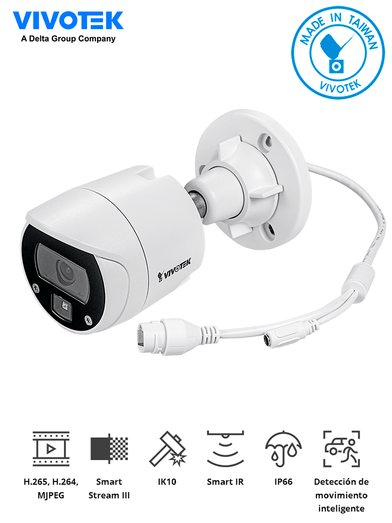 VIVOTEK IB9369 - Cámara IP bullet exterior 2 Megapixeles/ Lente 2.8mm/ Smart IR 30 Mts/ WDR digital/ Smart Stream III/Smart motion/3DNR/ Ranura para MicroSD,SDHC,SDXC/ Protección IP66, IK10/ NDAA/ ONVIF #ARMATUKIT - SILYMX