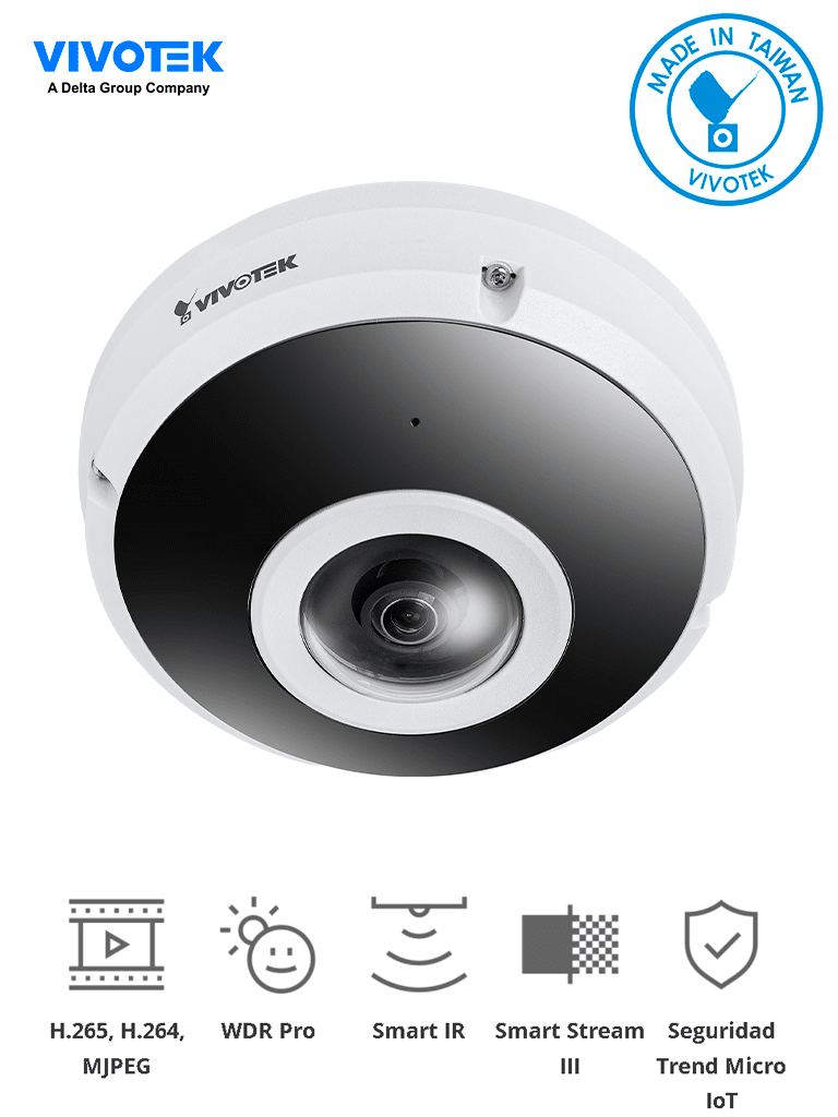 VIVOTEK FE9380HV - Camara IP Fisheye Exterior 5 Megapixeles / H.265/ Vision panorámica 360º/ Smart IR 10mts/ WDR Pro/ Micrófono integrado/ Protección IP66, IK10 / Ciberseguridad Trend Micro/Smart Stream III/ Visión SNV/ NDAA/ONVIF #ARMATUKIT - SILYMX